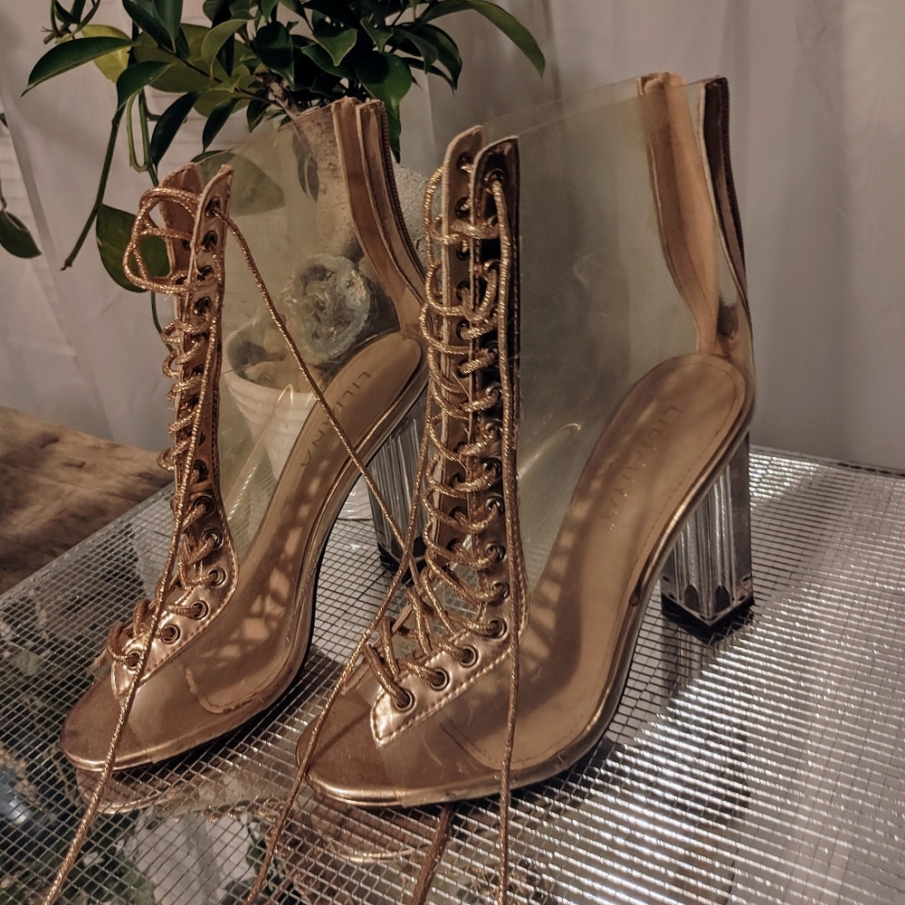Transparent ankle boot heels